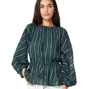 ROLLER RABBIT Mateaus Linden Gauze Floral Puff Sleeve Peasant Prairie Top M